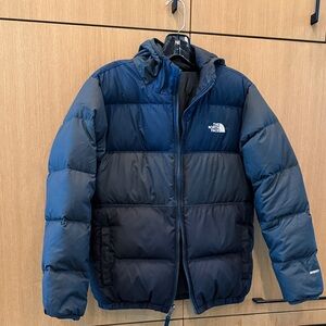 Kids North Face Reversible Down Filled Puffer Jacket Black /Blue Color Size XL
